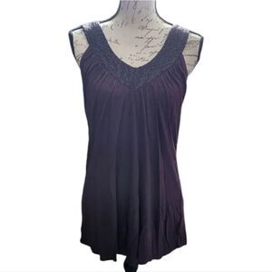 Matty M Ladies Size Medium Dark Plum Beaded V-Neck Tank